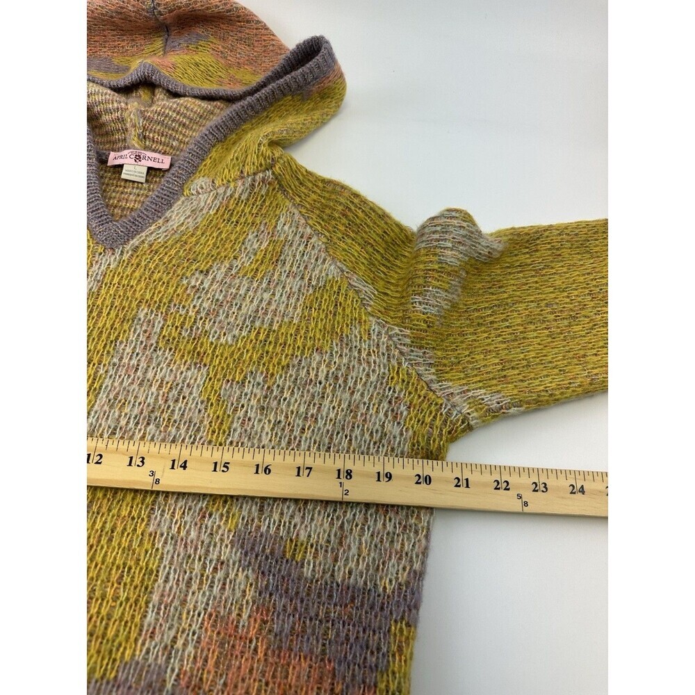 April Cornell Hooded Sweater Pullover Knit Yellow Purple Geometric Womens Large - Picture 12 of 14
